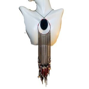 Women’s Vintage Beaded Southwestern Bohemian Tassel Choker Necklace 15.5”